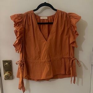 Ulla Johnson Orange Ruffle Sleeve Blouse